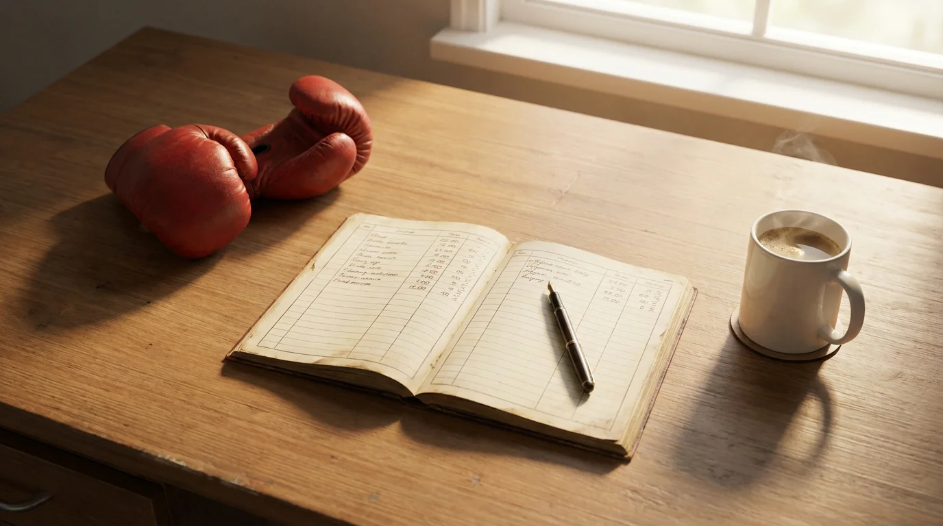 Notizbuch mit Einsatzplanung neben Boxhandschuhen – Bankroll Management Sportwetten