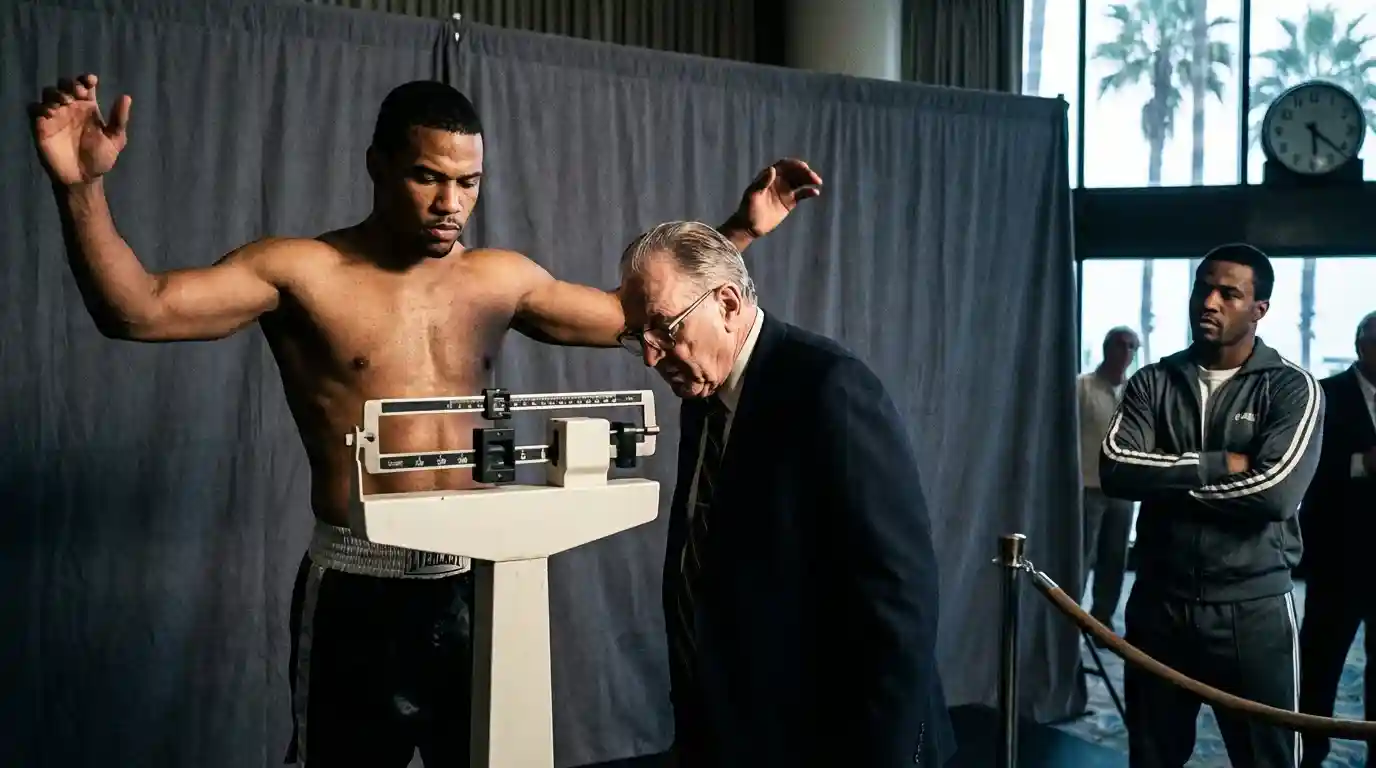 Boxer beim offiziellen Wiegen vor dem Kampf – Boxen Gewichtsklassen