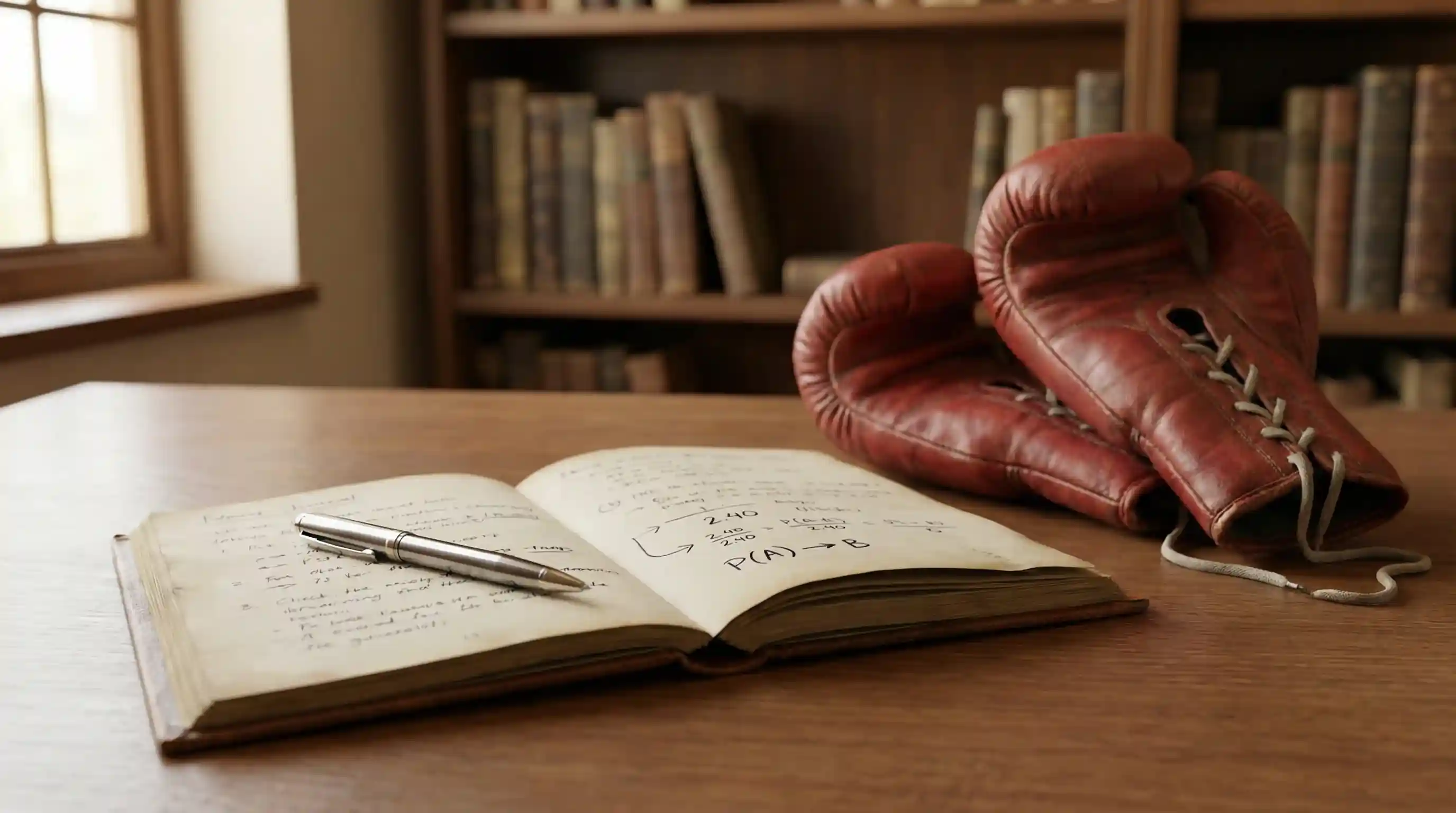 Person berechnet Wettquoten mit Stift und Notizblock neben dem Boxring – Boxen Quoten berechnen