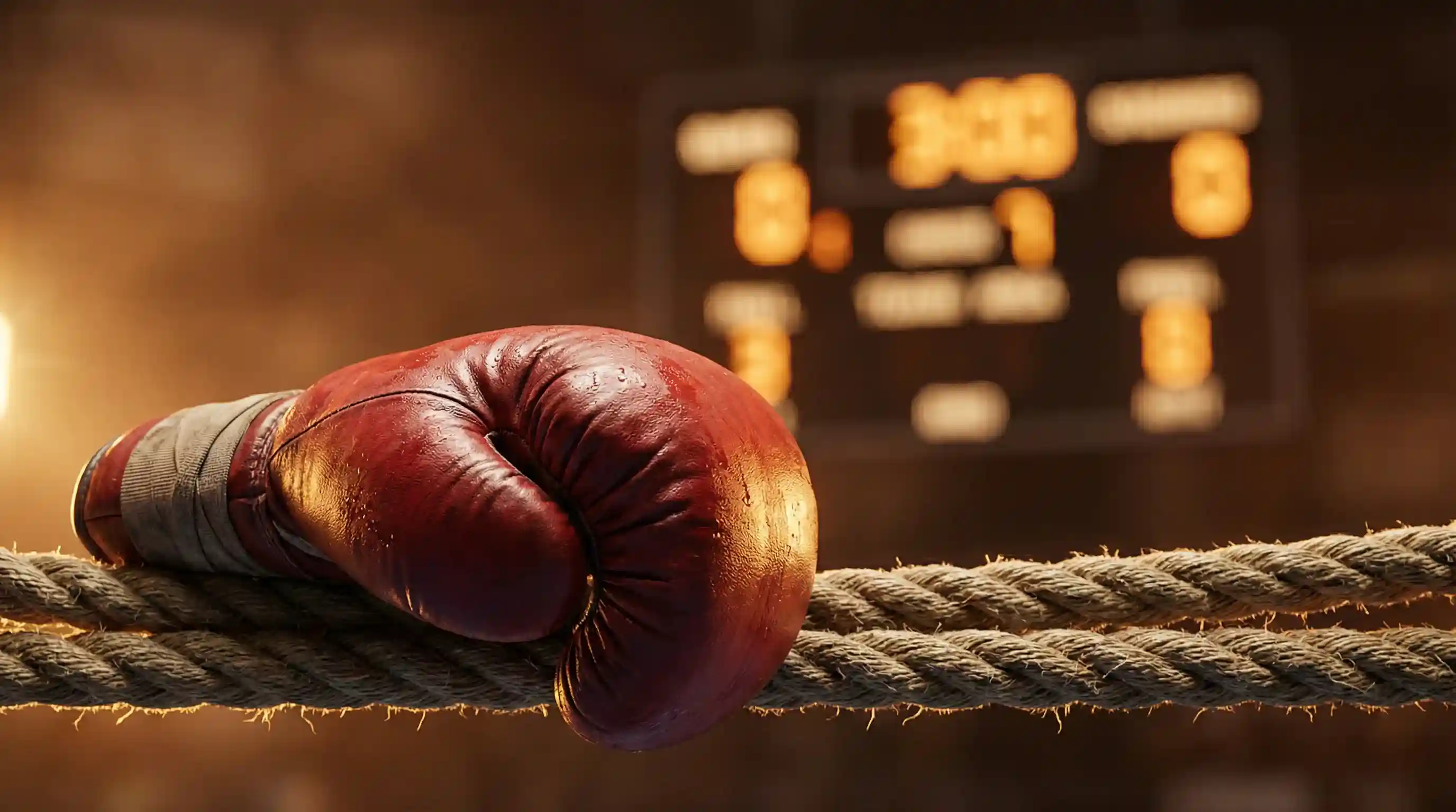 Boxen Quoten verstehen: Nahaufnahme einer Boxhandschuh-Faust vor einer Anzeigetafel