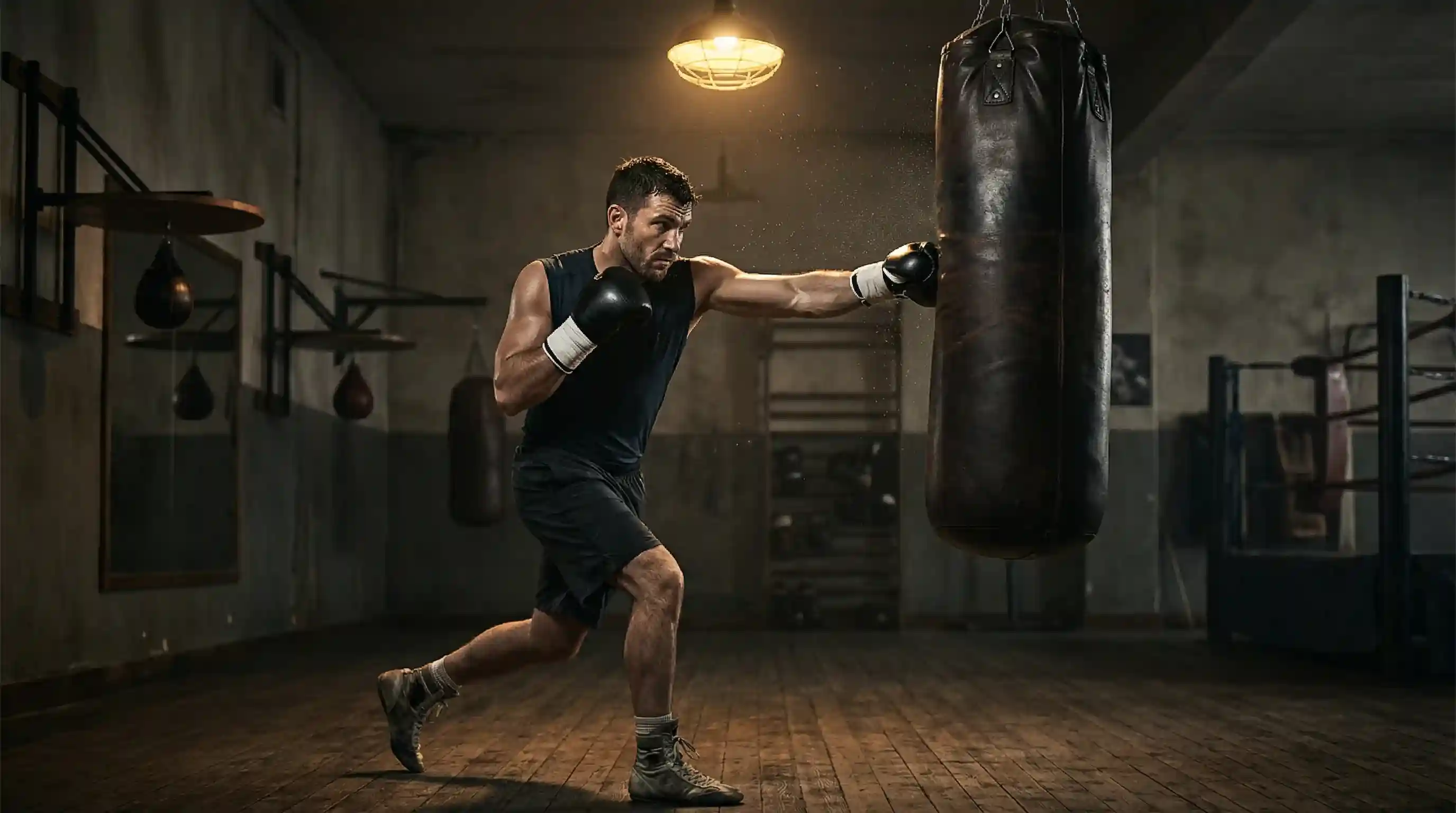 Boxen Wetten Strategie: Boxer beim konzentrierten Training am Sandsack