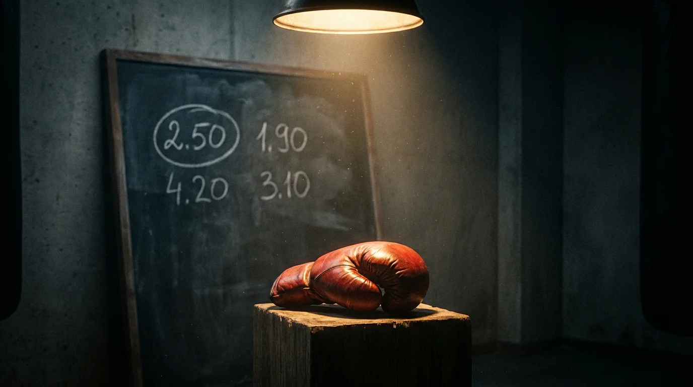 Nahaufnahme eines Boxhandschuhs neben einer Quotentafel – Value Bets beim Boxen